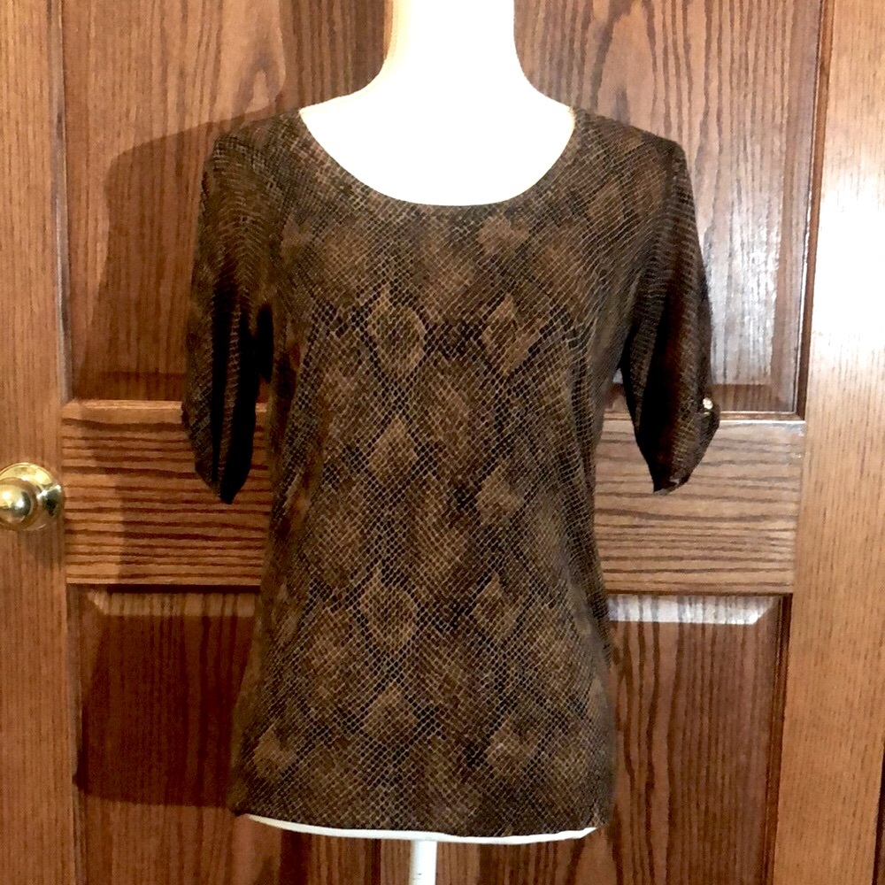 White House Black Market Brown Flutter Sleeve Blouse